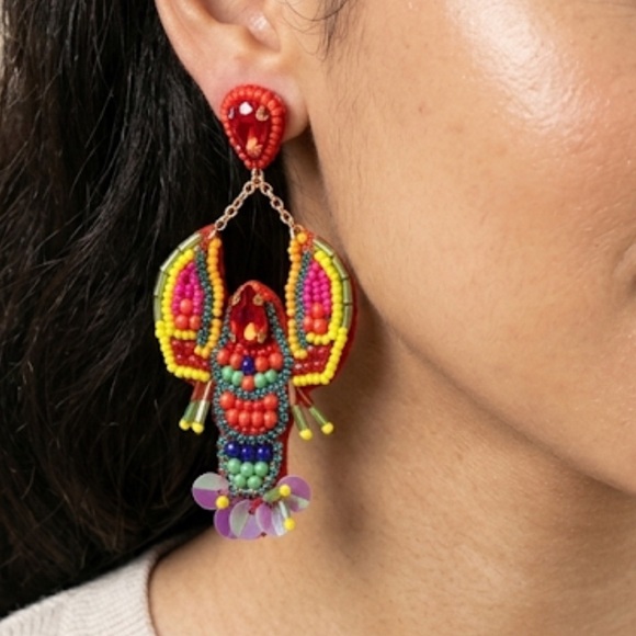 CC and Me Boutique Jewelry - NWT Lobster Beaded Statement Earrings | Sequin & Rhinestone Dangle